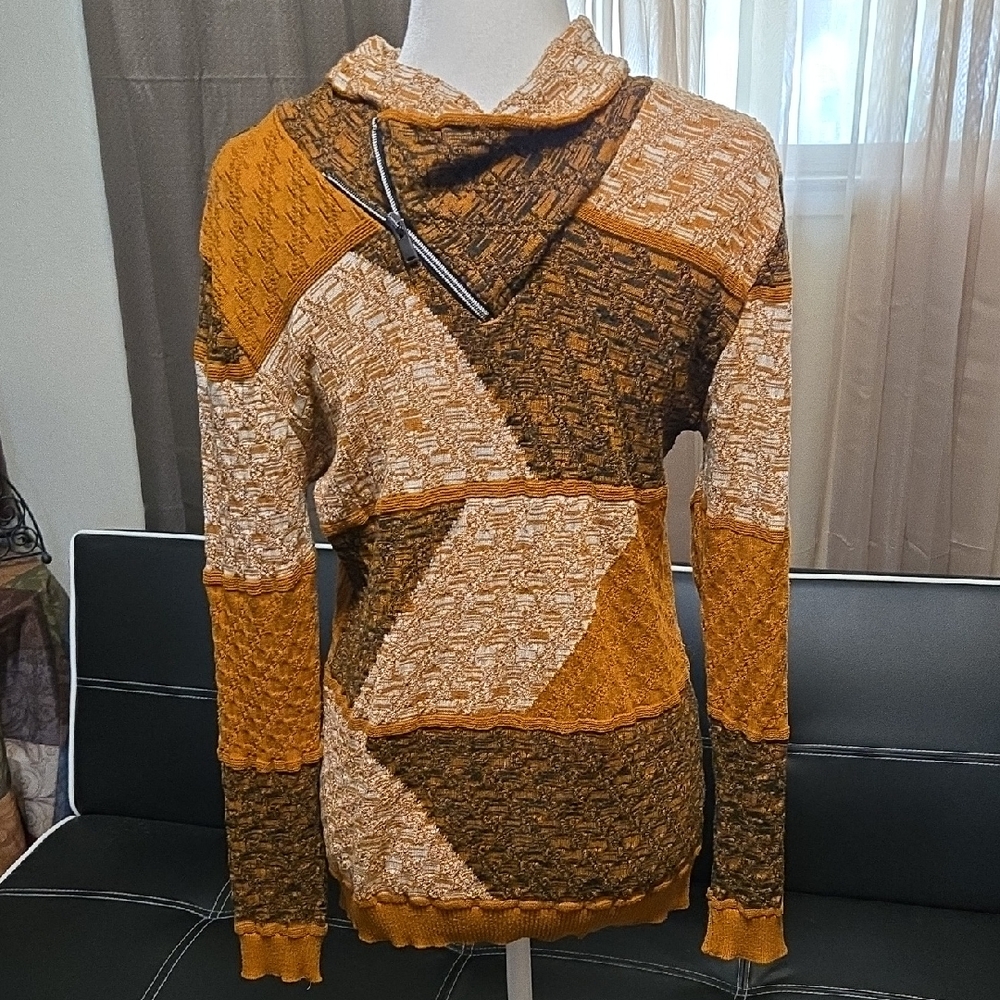 Men's Patchwork Cowl Neck Sweater - image 2